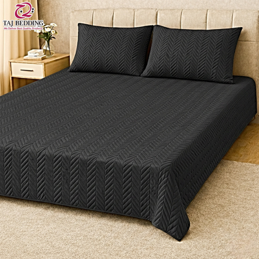 ZigZag Ultrasonic Quilted Bedspread Black - King Size