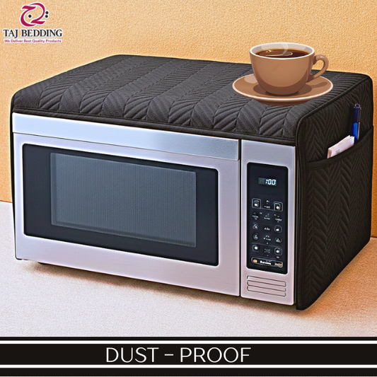 Zigzag Ultrasonic Quilted Microwave Oven Cover with Pockets - Black