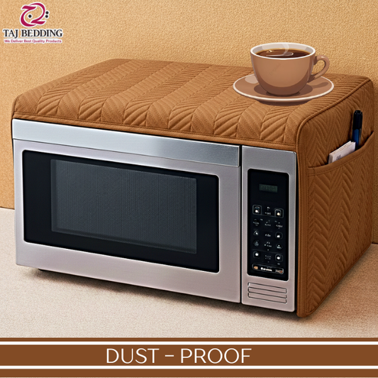 Zigzag Ultrasonic Quilted Microwave Oven Cover with Pockets - Coffee