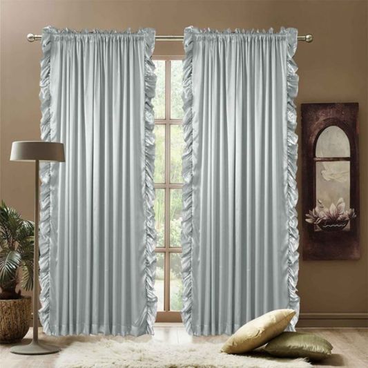 2 Pieces Luxury Ruffle Curtain Silk – Light Grey (0120)