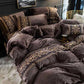 Luxury Embossed  Velvet Duvet Set - Brown