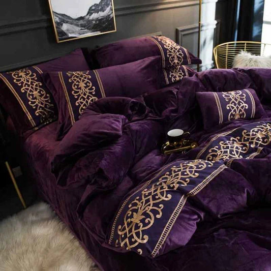 Luxury Embossed Velvet Duvet Set - Purple