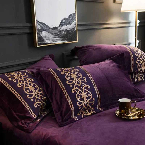 Luxury Embossed Velvet Duvet Set - Purple