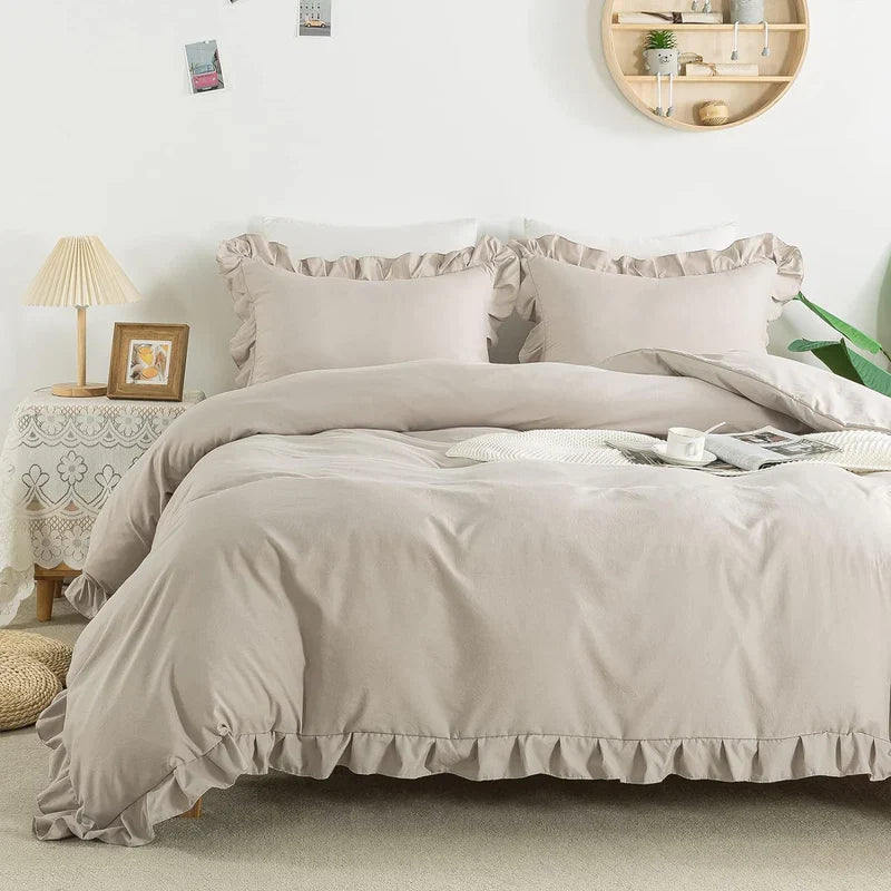 3 Pcs Ruffle Edge Duvet Cover Set - Skin (261)