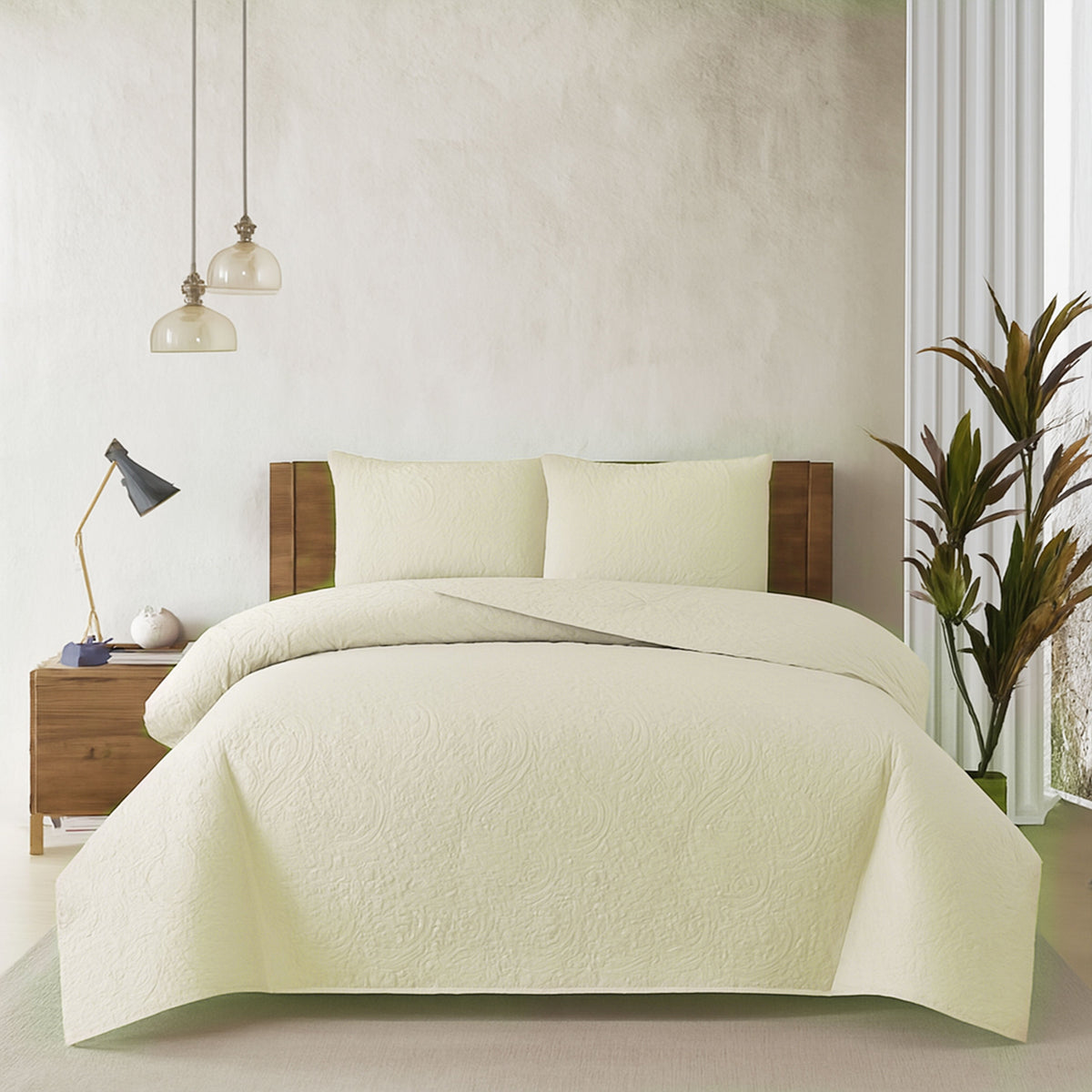 Spiral Vibes 3 Pcs Ultrasonic Bedspread - Cream