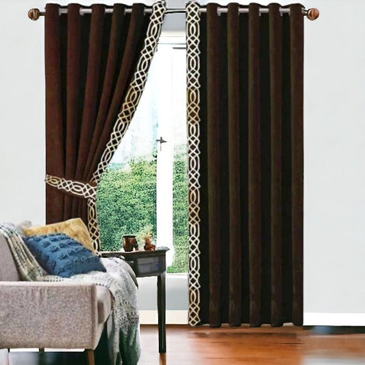 ibne Moon Bedding Design Velvet Curtains - (2 Panels with 2 belts) (0079)