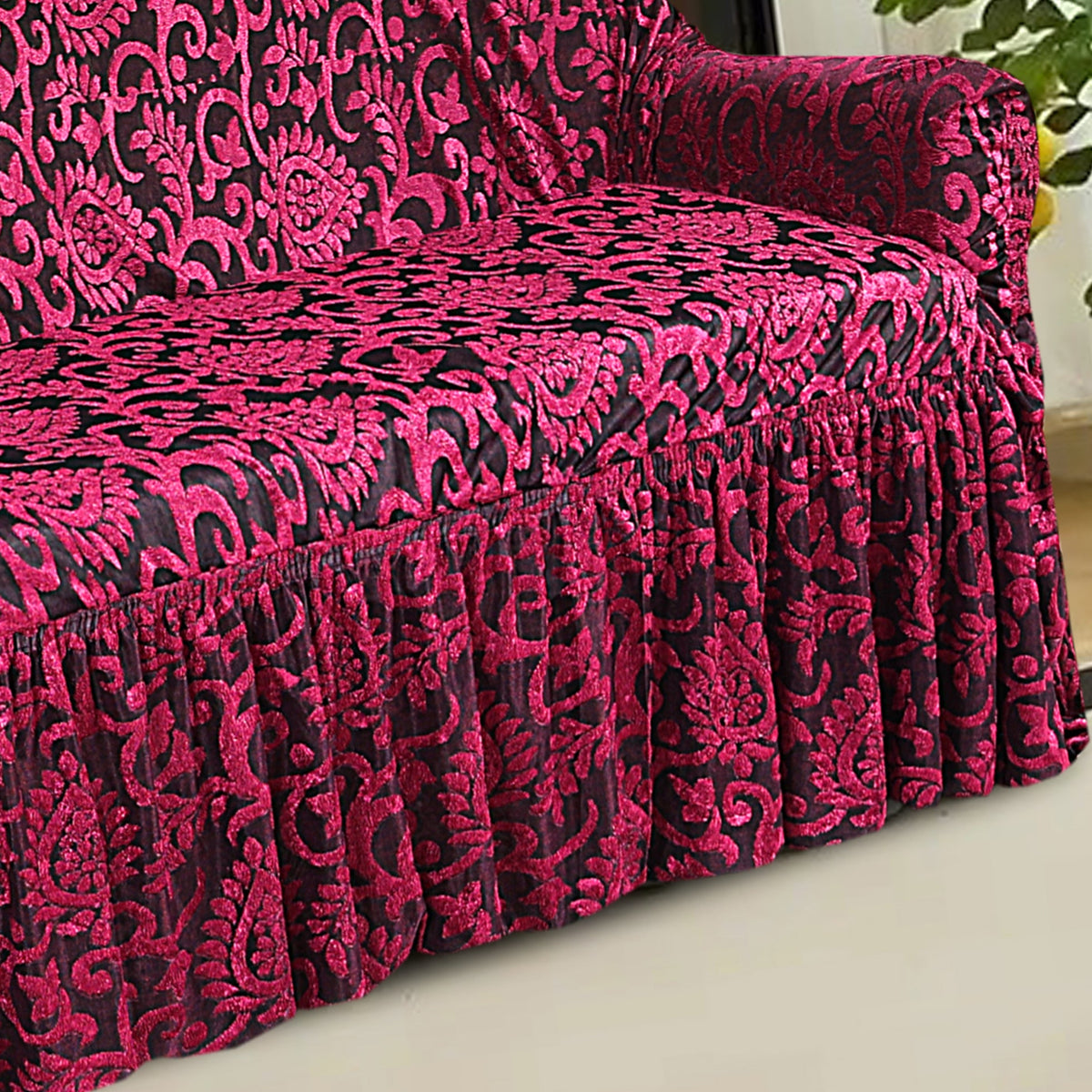Luxury Embossed Jacquard Sofa Cover Maroon