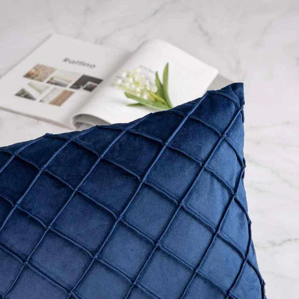 Pack of 2 Velvet Decorative Pleated Square Cushion - Blue