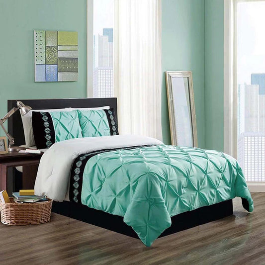 Embroidered Pintuck Duvet Set - Ferozi (134)