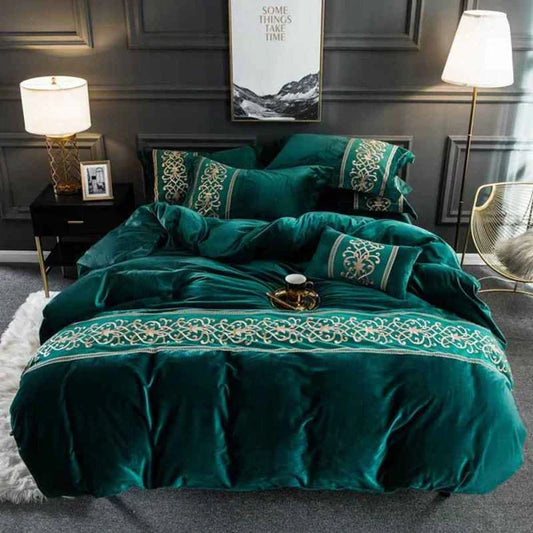 Luxury Embossed Velvet Duvet Set - Greenish Zinc