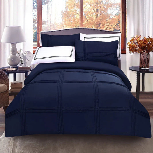 6 Pcs Baratta Pleated Duvet Set - Navy Blue (128)