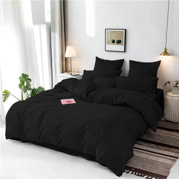 Cross Pleated Duvet Set - Black (027)