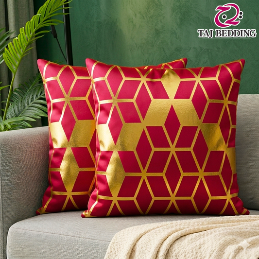 3D Isometric Foil Cube Printed Velvet Cushion Cover – Maroon