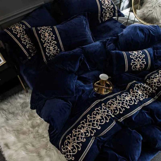 Luxury Embossed Velvet Duvet Set - Blue