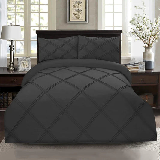 8 Pcs 3 Row Cross Pleated Duvet Set - Grey (021)