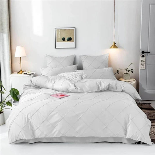 Cross Pleated Duvet Set - White (038)