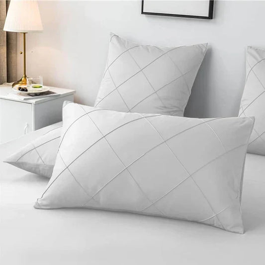 Cross Pleated Duvet Set - White (038)