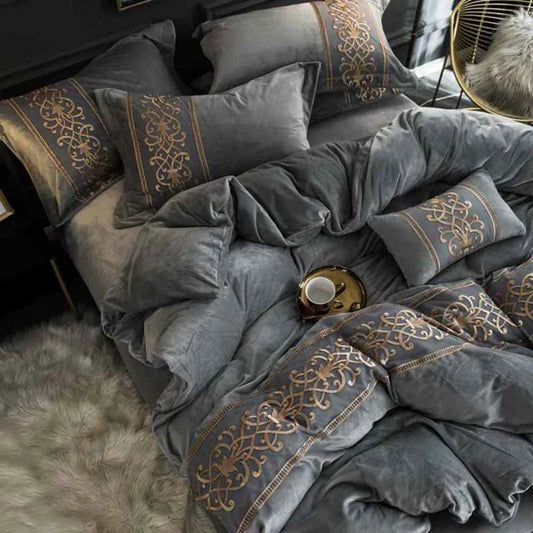 Luxury Embossed Velvet Duvet Set - Grey
