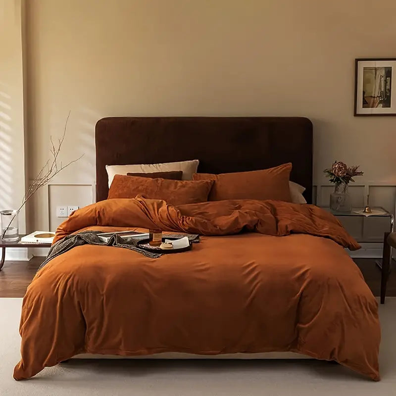 Reversible Duvet Set Velvet  - Caramel Brown (283)