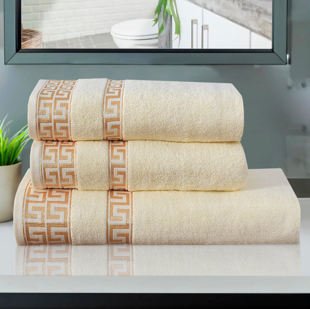 Greek Key Jacquard Towel Cream