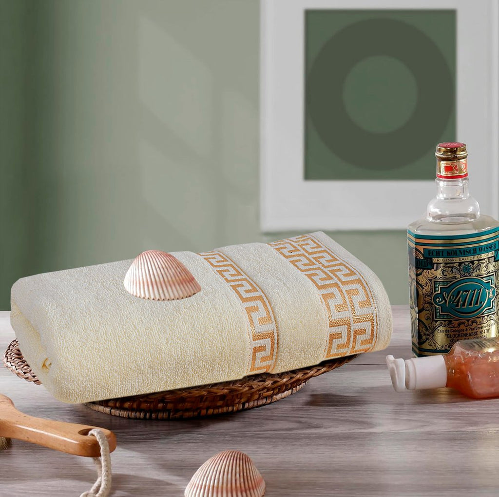 Greek Key Jacquard Towel Cream