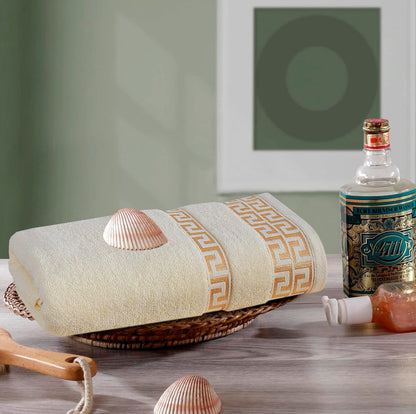 Greek Key Jacquard Towel Cream