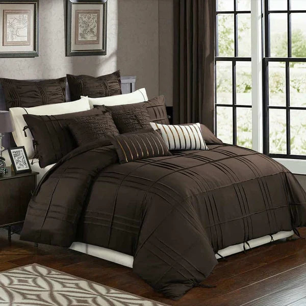 Luxury Box Pleated Duvet Set- Brown (141)