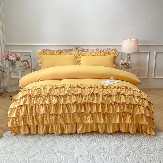 3 Pcs Ruffle Duvet Cover Set - Yellow (253)