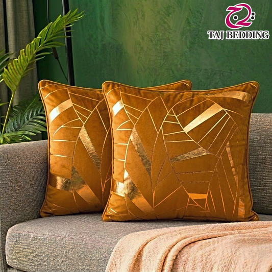 Art Deco Geomateric Leaf Velvet Cushion Cover – Brown