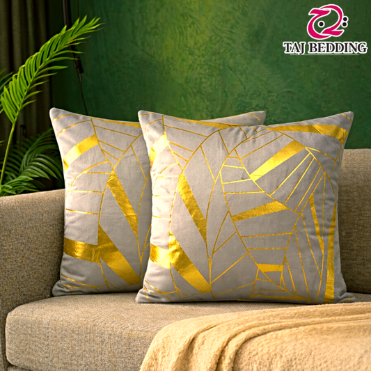 Art Deco Geomateric Leaf Velvet Cushion Cover – Grey