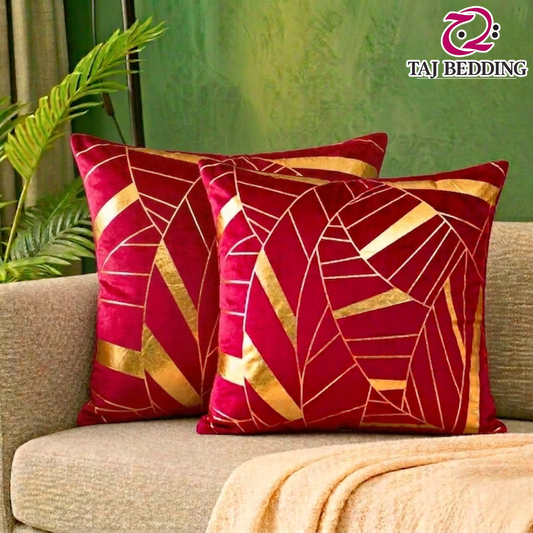 Art Deco Geomateric Leaf Velvet Cushion Cover – Maroon
