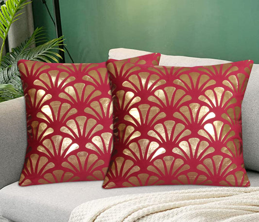 Art Deco Fan Pattern Velvet Cushion Cover -  Maroon