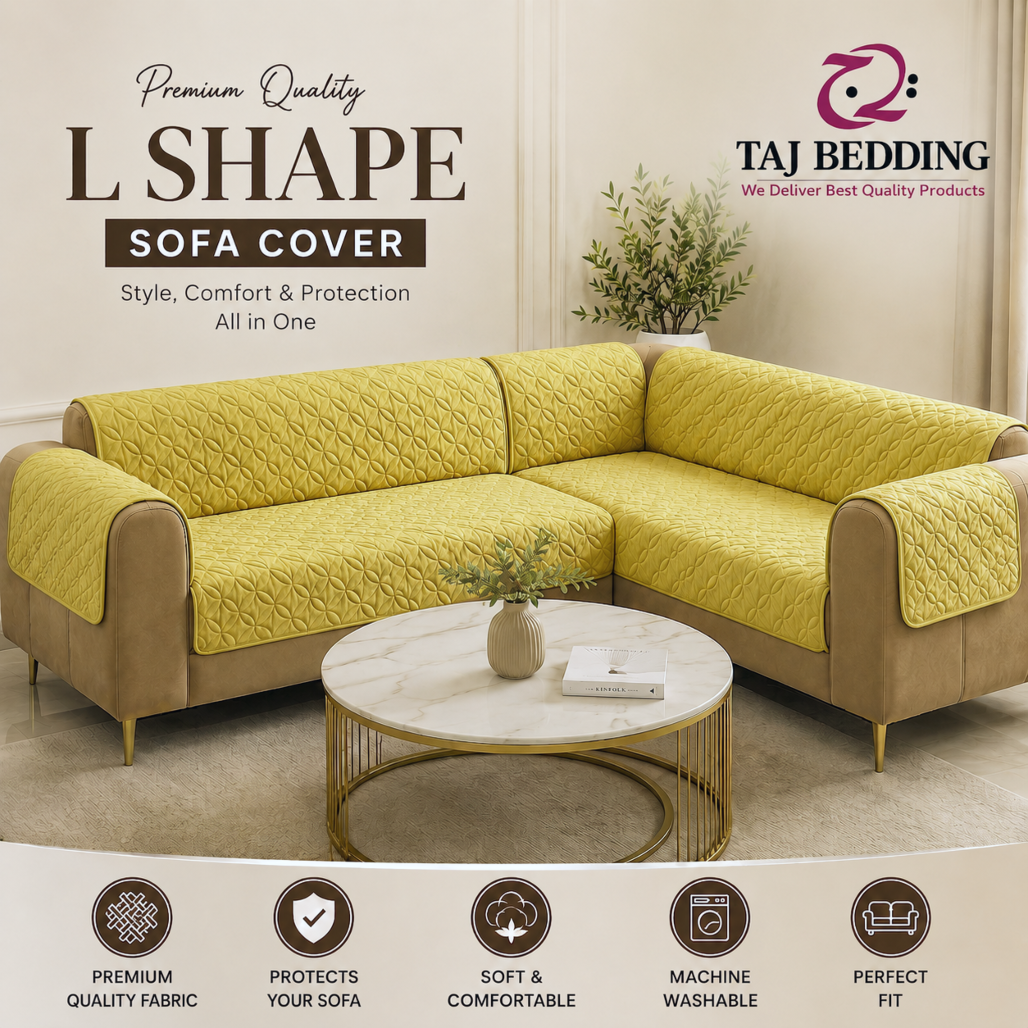 L Shape Ultrasonic Quilted Sofa Covers Golden Skin