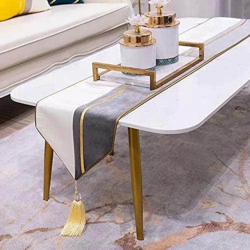 7 Pieces Velvet Table Runner Grey White