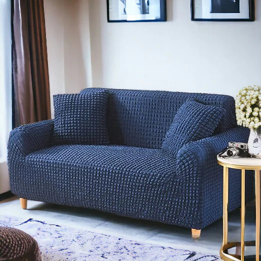 Fitted Style Bubble Stuff Sofa Cover Navy