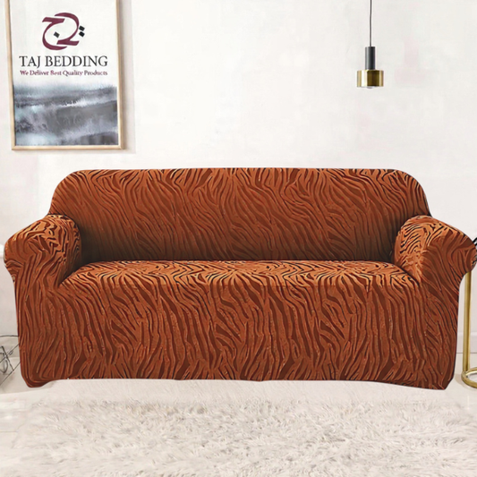 Fitted Zebra Sofa Cover Copper Brown