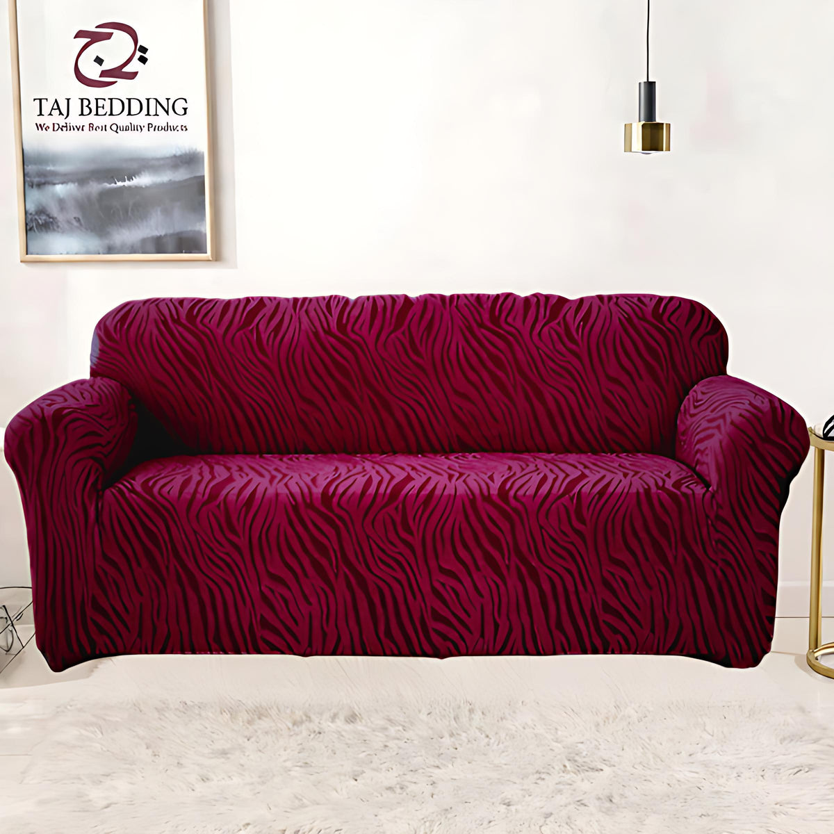 Fitted Zebra Sofa Cover Maroon