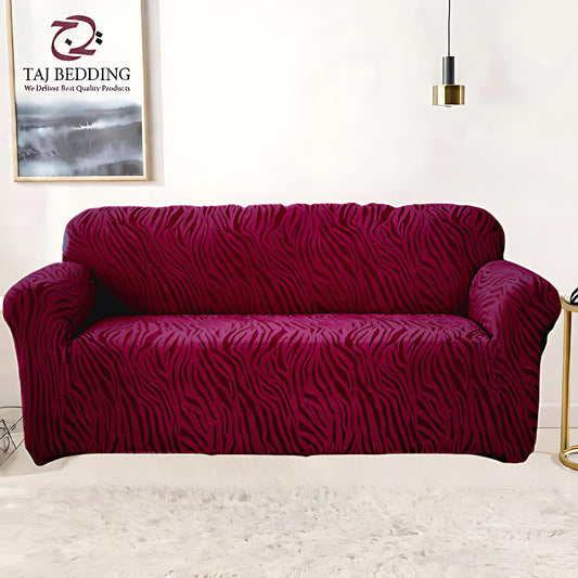 Fitted Zebra Sofa Cover Maroon