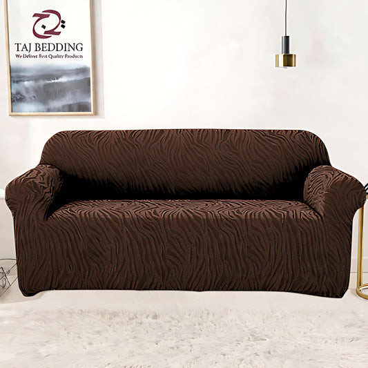 Fitted Zebra Sofa Cover Dark Brown