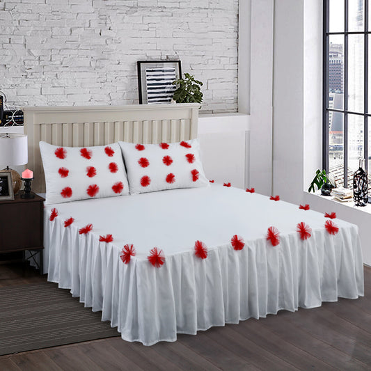 3 PCS Fitted Bed Skirt With Pillow Cover