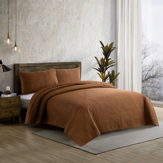 Spiral Vibes  3 Pcs Ultrasonic Bedspread - Camel