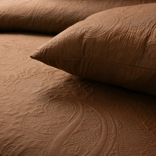 Spiral Vibes  3 Pcs Ultrasonic Bedspread - Camel