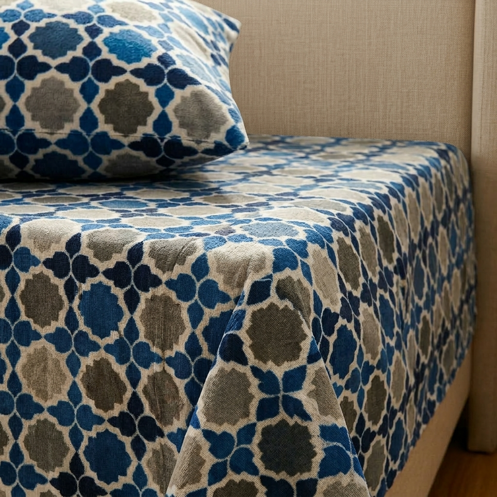 Printed Moroccan Lattice Pattern Flat Bedsheet Set – King Size