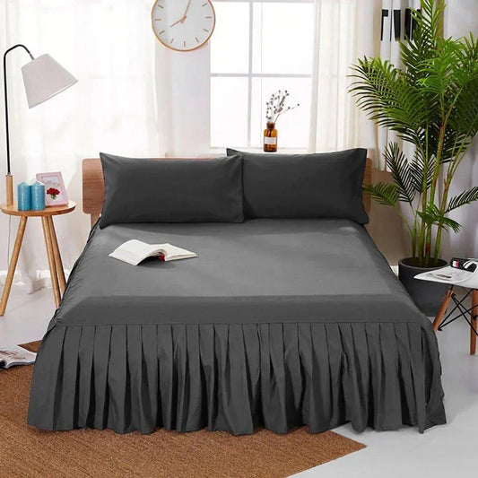 3 PCS Fitted Bed Skirt With Pillow Cover - Dark Grey