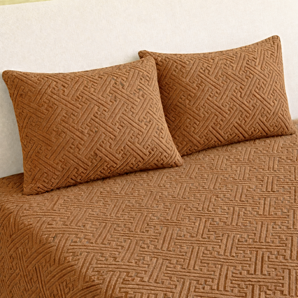 Imported Fitted Bedsheet Set China Mazed Rust - King Size