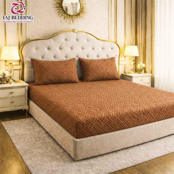 Imported Fitted Bedsheet Set China Mazed Rust - King Size