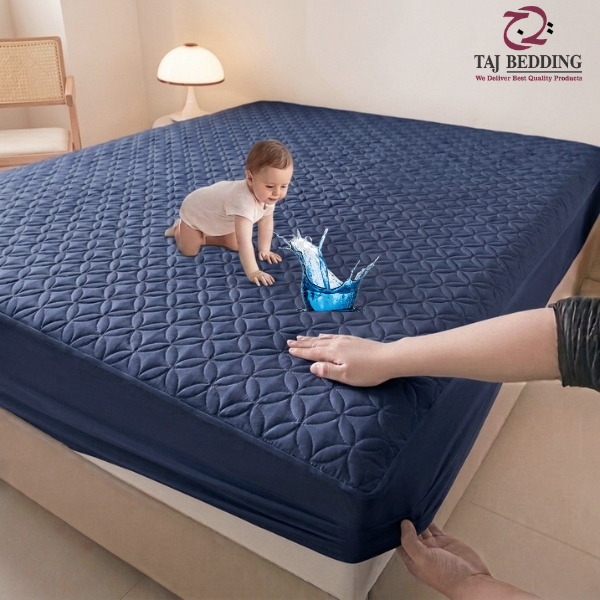 King Ultrasonic Microfiber Waterproof Mattress Protector Navy