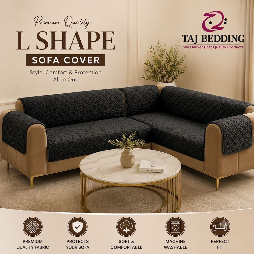 L Shape Ultrasonic Quilted Sofa Covers Black