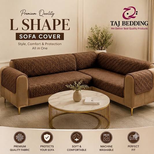 L Shape Ultrasonic Quilted Sofa Covers Coffee