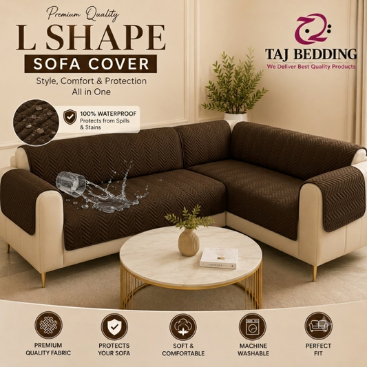 L Shape Waterproof Zigzag Ultrasonic Quilted Sofa Cover Brown